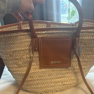 Jacquemus Tan and Cream Woven Tote Bag
